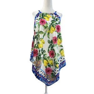 Fantasy Top Womens Medium White Scarf Blouse Handkerchief Hem Flowy Italy